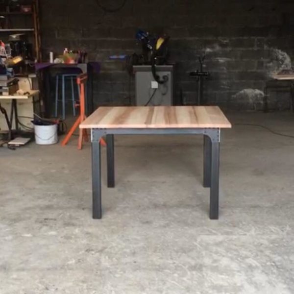 table CLAUDIE metal bois allonges escamotables ouverture synchronisée